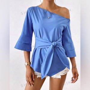 Asymmetrical Neck Knot Front Blouse
